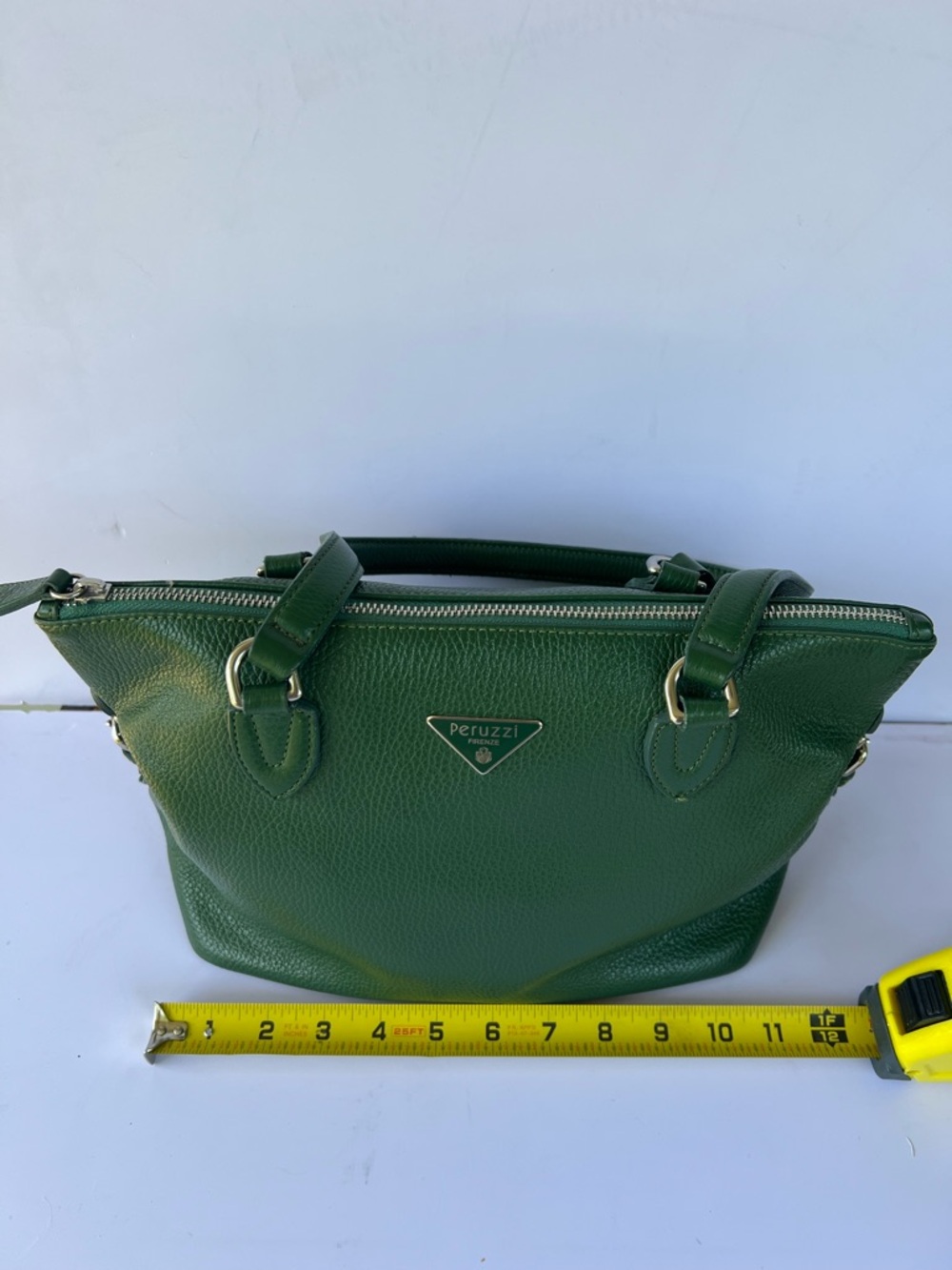 Peruzzi Firenze Green Leather Satchel | Made in Italy Structured Handbag - Picture 7 of 9